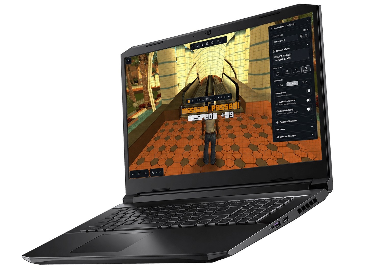 Notebook exibindo o editor de TextDraws do SAMP Studio